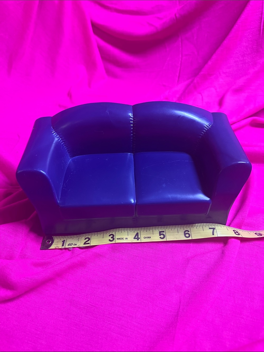 vintage plastic dollhouse miniature couch blue Barbie size